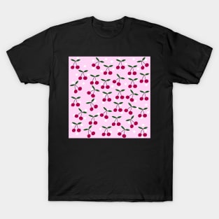 Cute Cherry Pattern on Pink Background T-Shirt